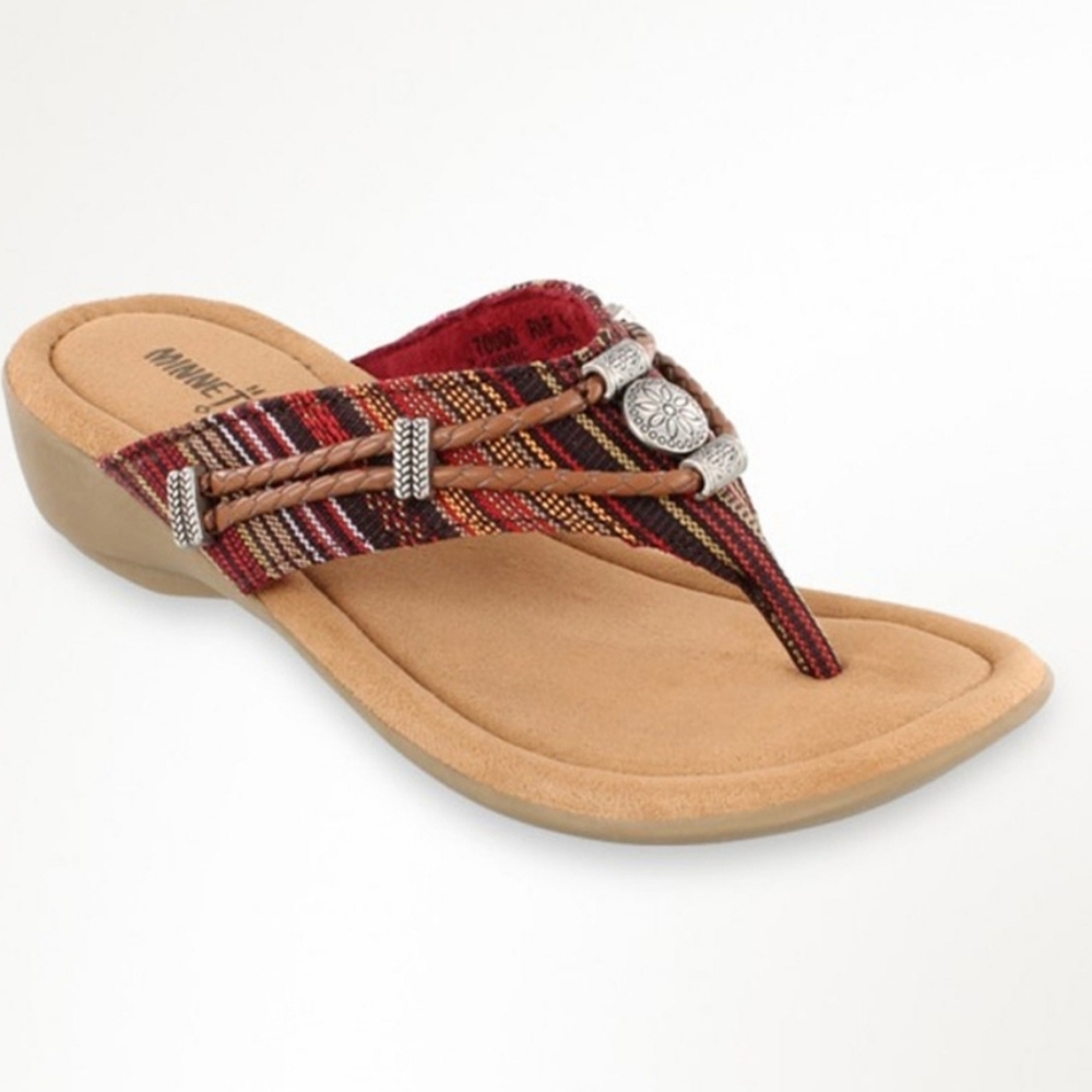 Minnetonka Women’s Sz 10 Boho Wedge Thong Sandals Southwestern Beaded